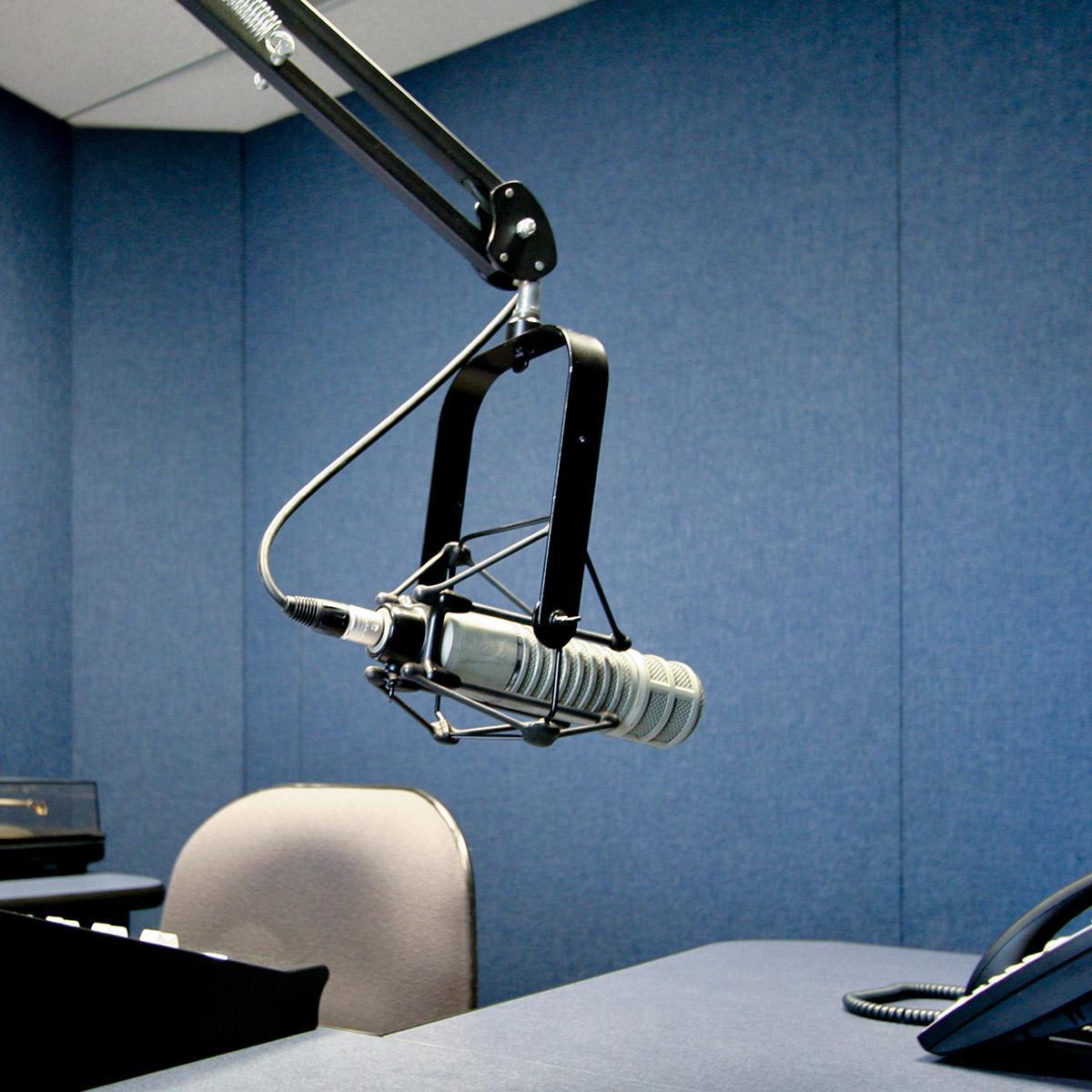 At WCVE's studio, a mixture of acoustic panels and soundproofing barriers reduce noise in the space.
