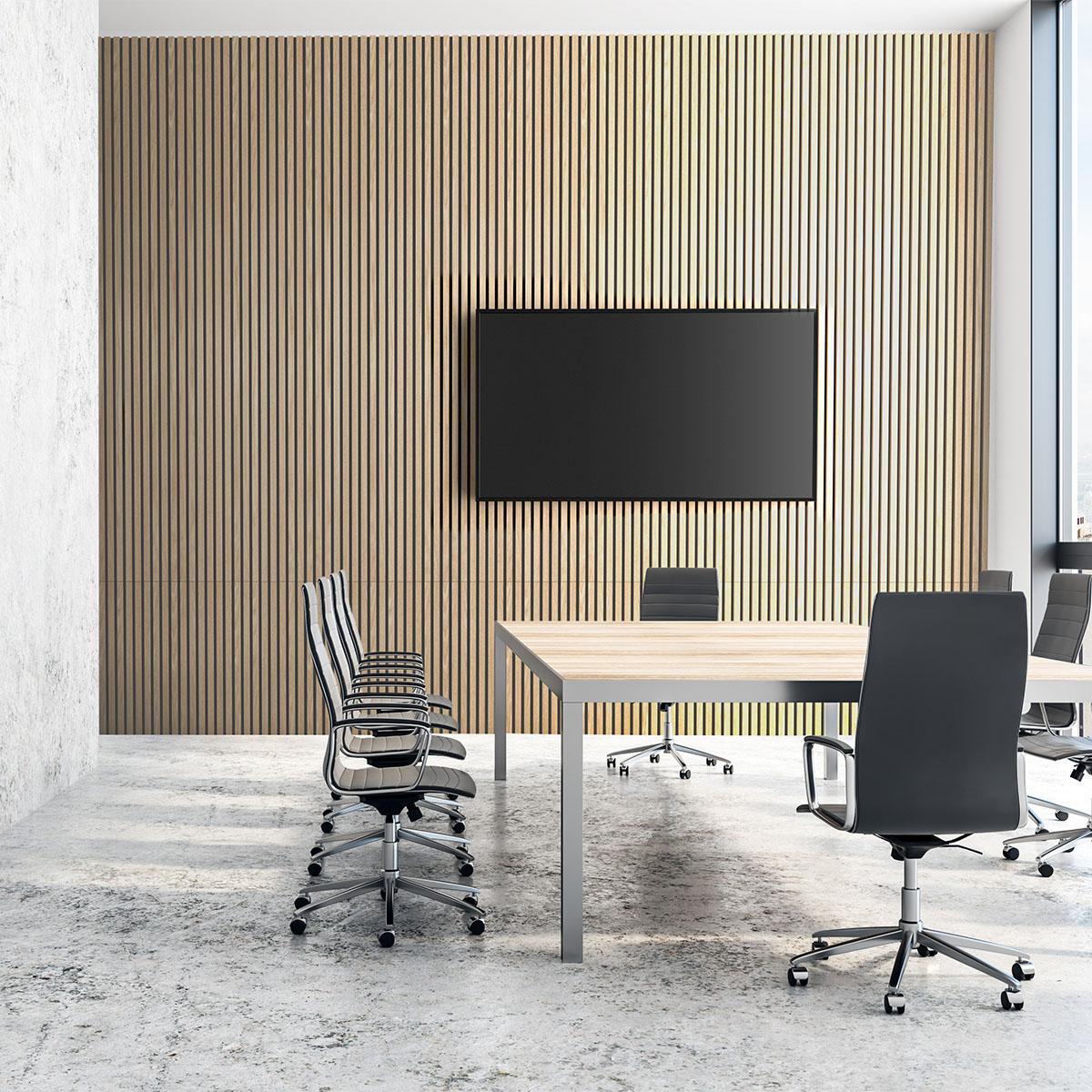 AlphaSorb Designer Acoustic Wood Slat Panels in Light Oak in a Conference Room