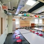 Bellevue Elementary reduced sound levels in their cafeteria using AlphaSorb Wall Panels and PolyPhon™ Panels mounted to ceiling.