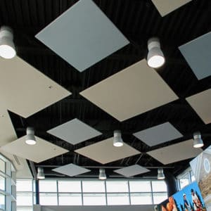 Diamond Credit Union Bank lobby area using AlphaSorb® clouds in ceiling.