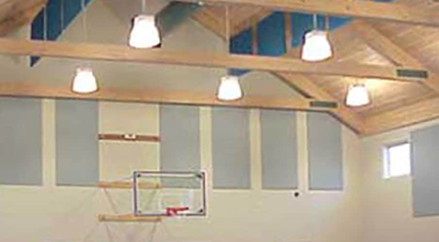 Integrity Christian School with acoustical baffles and wall panels.