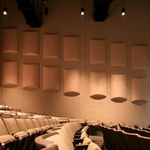 Fine arts building, using AlphaSorb wall panels and Black Theater Board and barrel diffusers.