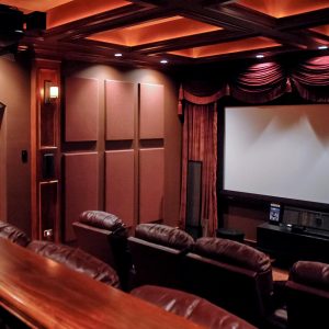 Jeff Autor Home Theater using absorptive SoundSuede Acoustic Wall Panels.