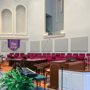 The First Baptist Church Social Circle installed AlphaSorb Acoustic Panels around the choir and mixing desk to control and complement the sound from their new sound system.