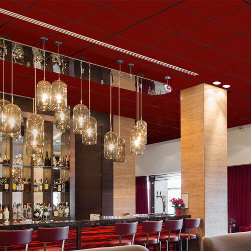 AlphaSorb Paintable Ceiling Tiles in a Restaurant Bar Area