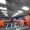 AlphaSorb Wood Fiber Ceiling Tiles dropped into a t-grid ceiling in a fitness gym