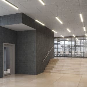 AlphaSorb Designer Premium Acoustic Felt Wall Panels Building Lobby Installation