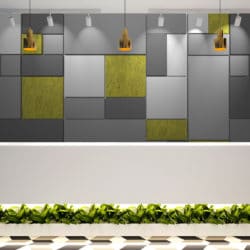AlphaSorb Designer Premium Acoustic Felt Wall Panels installed on an office wall