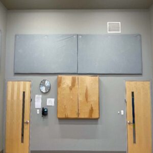 AlphaEnviro RipStop Panels installed in a school multipurpose room to reduce echo