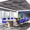 Dimensional Sphere tiles in Smokey Grey installed in a conference room