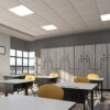 AlphaSorb Acoustic Ceiling Tiles or PrivacyShield Soundproofing Sound Barrier Ceiling Tiles in White Pebble Grain Vinyl in a Classroom